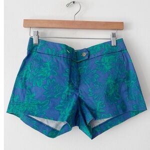 NWT J.Crew Shorts Womens Blue Chino Floral Green Leaf Print Stretch size 0